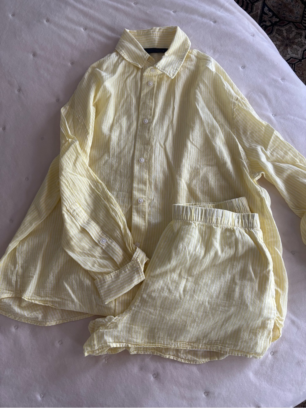 Zara Pale Yellow Women Shorts and Button-Up Set